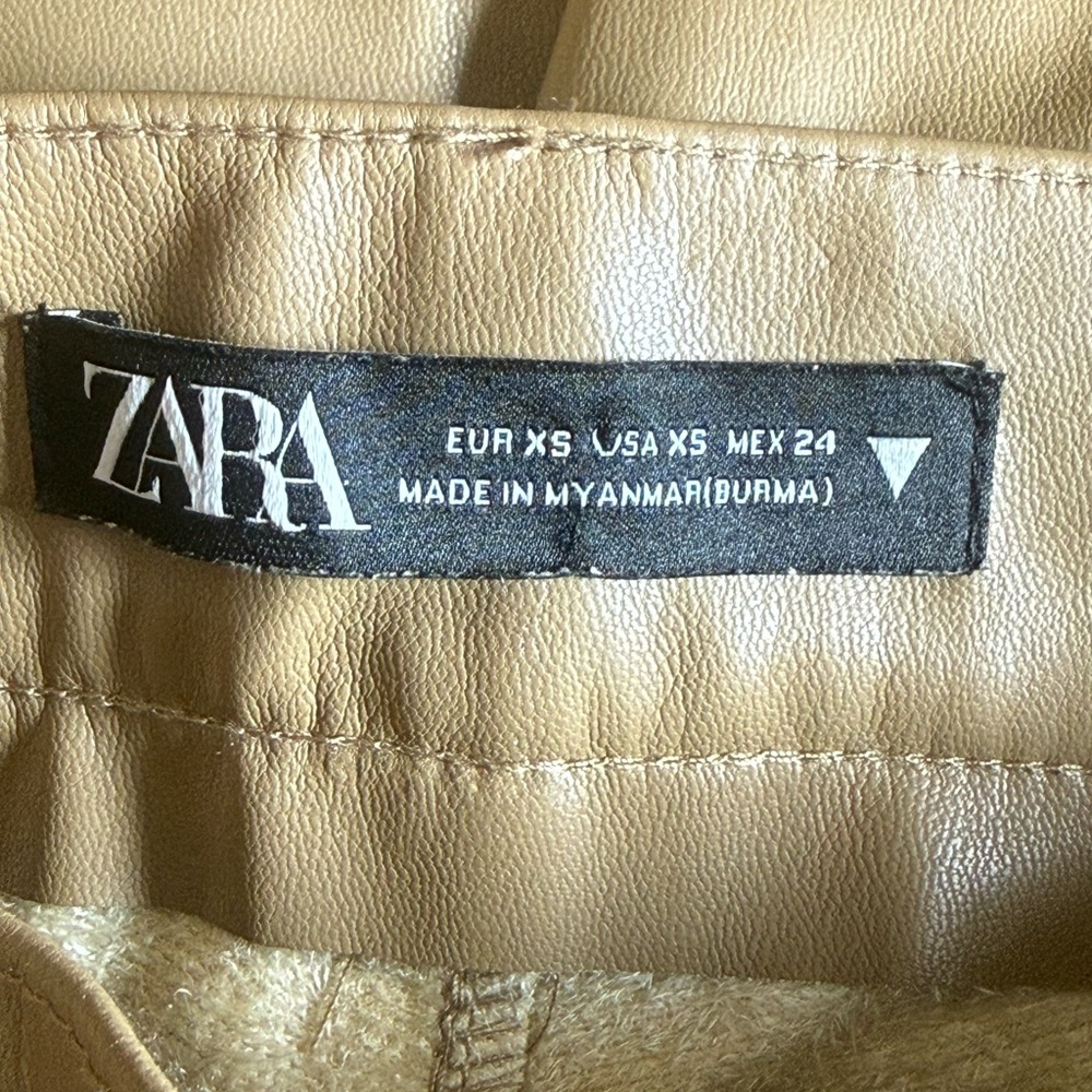 Zara Camel High-Waisted Faux Leather Flare Pants Chic Retro Wide Leg Trousers-XS - Picture 6 of 14